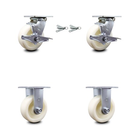 Service Caster 5 Inch Nylon Caster Set with 2 Brakes/Swivel Lock 2 Rigid SCC-30CS520-NYB-TLB-BSL-2-R-2
